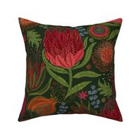 PROTEA VARIETY EMBROIDERY on Forest Green