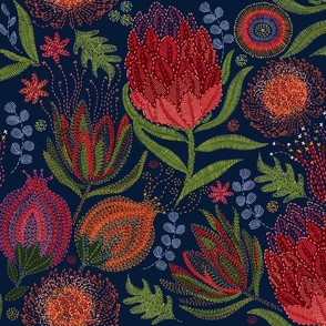 PROTEA VARIETY EMBROIDERY ON Navy