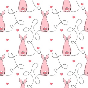 Pink rabbit with heart line art 