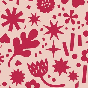 Bright bold floral and geometric shapes (Red Magenta) - Medium