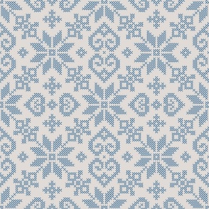 cross stitch - grey & blue