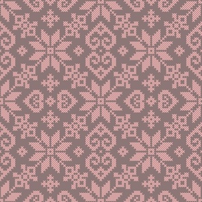 cross stitch - taupe & pink