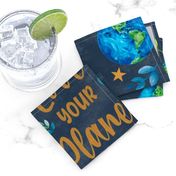 18x18 Panel Love Your Planet Earth Day on Navy for DIY Throw Pillow or Cushion Cover