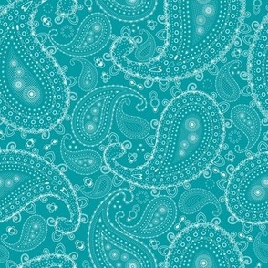 White Paisley on Peacock Blue - SMALL