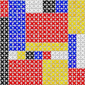 Mondrian Inspired Thick Paint XL Cross Stitch 01 - XL - Red, Blue, Yellow, Black and White Crosses On Light Gray - Contemporary Geometric Design By 3H-Art - Painted Cross Stitch Pattern