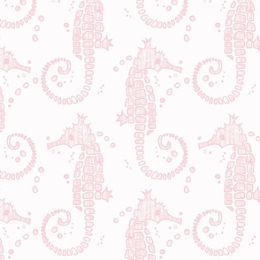 sea horses in  fashion house pink and white - 10.5" fabric design repeat