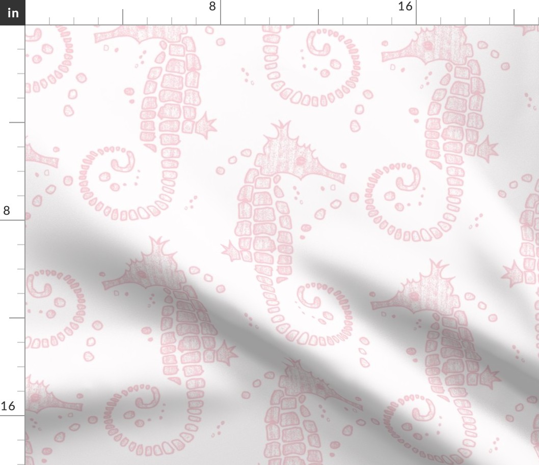 sea horses in  fashion house pink and white - 10.5" fabric design repeat