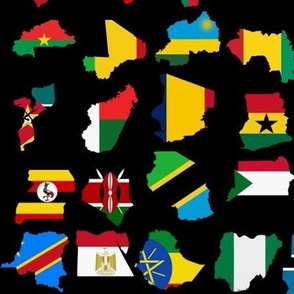 African Countries map on flag Black background