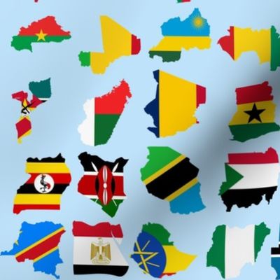 Maps of African Countries on flags sky blue background