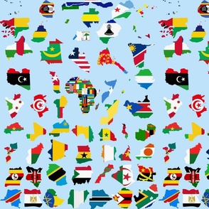 Maps of African Countries on flags sky blue background