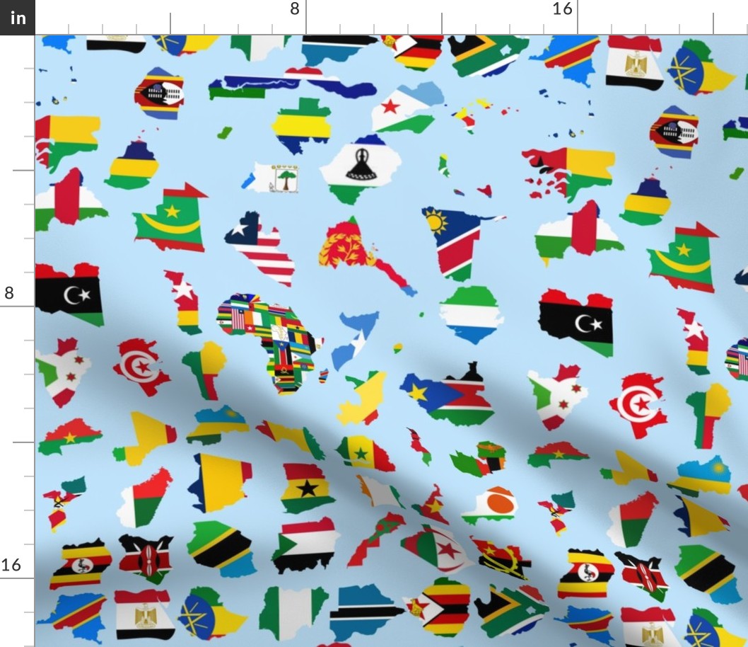 Maps of African Countries on flags sky blue background