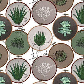 Succulent Embroidered Hoops (White large scale) 