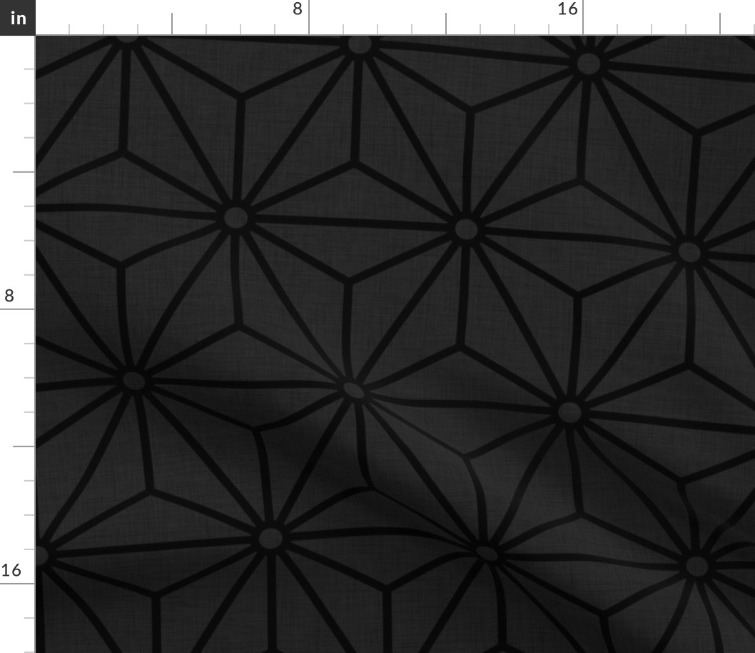 01 Geometric Stars- Japanese Hemp Leaves- Asanoha- Linen Texture on Black Background- Petal Solids Coordinate- Large