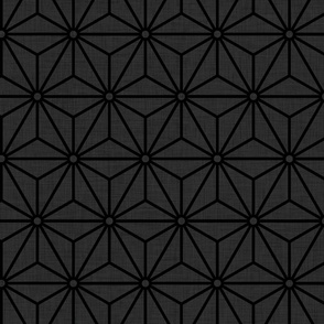 01 Geometric Stars- Japanese Hemp Leaves- Asanoha- Linen Texture on Black Background- Petal Solids Coordinate- Medium