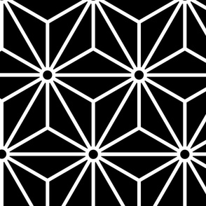 01 Geometric Stars- Japanese Hemp Leaves- Asanoha- White on Black Background- Petal Solids Coordinate- Extra Large