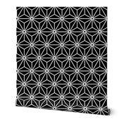 01 Geometric Stars- Japanese Hemp Leaves- Asanoha- White on Black Background- Petal Solids Coordinate- Medium