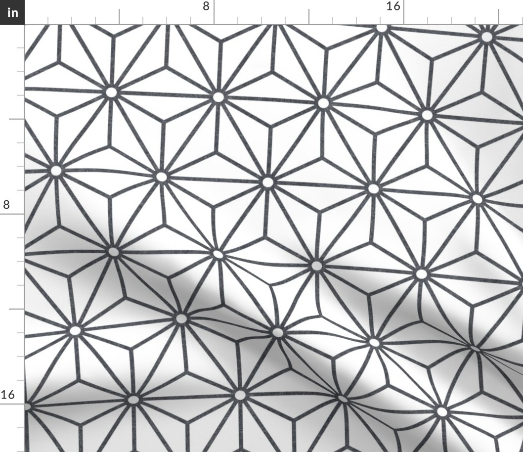 02 Geometric Stars- Japanese Hemp Leaves- Asanoha- Graphite on White Background- Petal Solids Coordinate- Medium