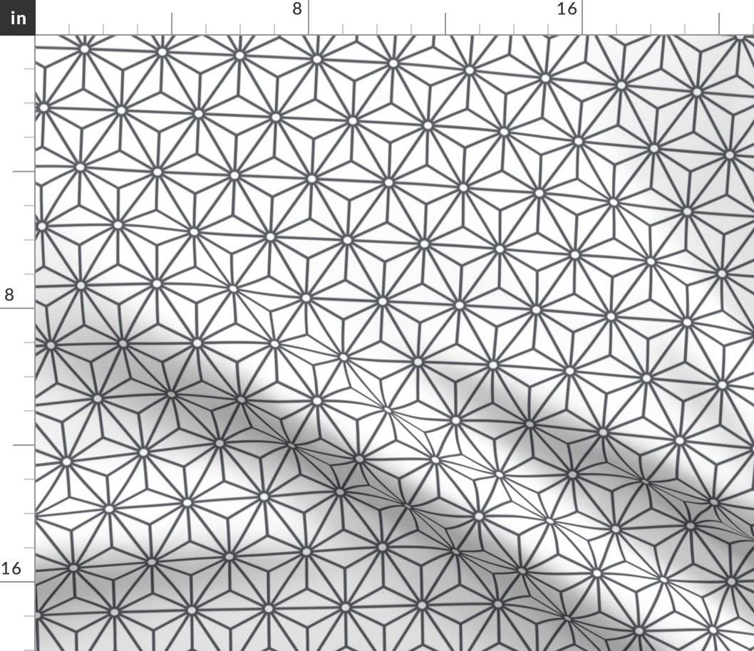 02 Geometric Stars- Japanese Hemp Leaves- Asanoha- Graphite on White Background- Petal Solids Coordinate- Small