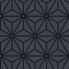 02 Geometric Stars- Japanese Hemp Leaves- Asanoha- Linen Texture on Graphite Background- Petal Solids Coordinate-  Large