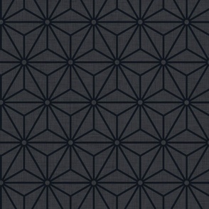 02 Geometric Stars- Japanese Hemp Leaves- Asanoha- Linen Texture on Graphite Background- Petal Solids Coordinate-  Medium