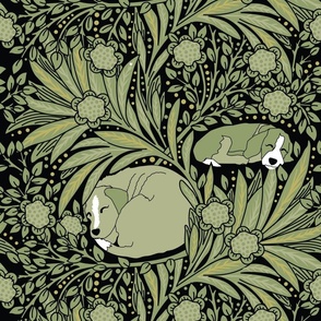 Large scale // William  Morris Dogs Sage Green 