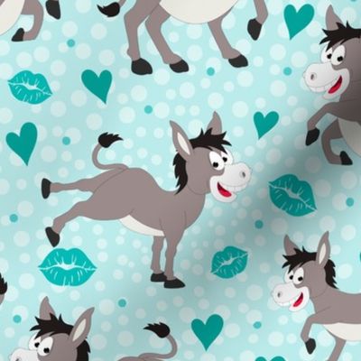Large Scale Grey Donkeys Hearts and Kisses in Blue