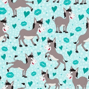 Large Scale Grey Donkeys Hearts and Kisses in Blue