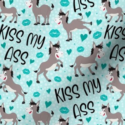 Medium Scale Kiss My Ass Grey Donkeys Sarcastic Sweary Adult Humor Hearts and Kisses in Blue