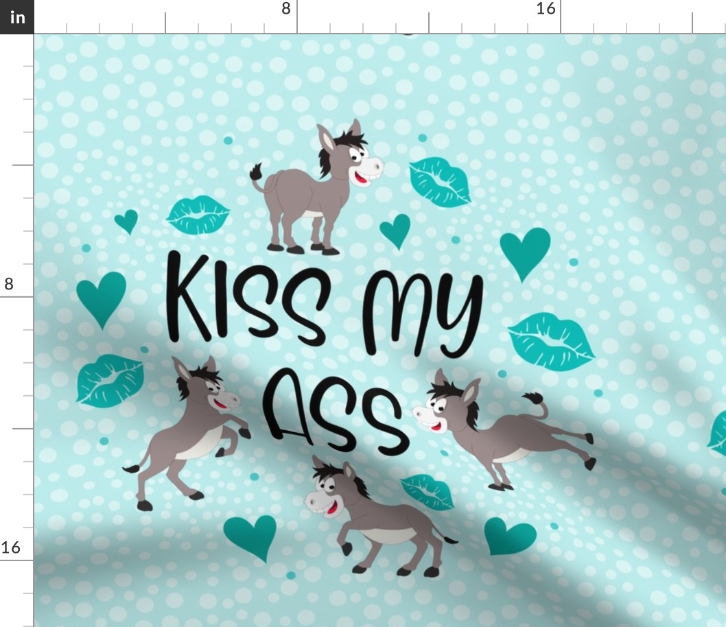 18x18 Panel Kiss My Ass Grey Donkeys Sarcastic Sweary Adult Humor Hearts and Kisses in Blue for DIY Throw Pillow or Cushion Cover