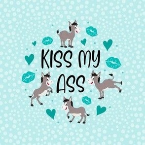 4" Circle Panel Kiss My Ass Grey Donkeys Sarcastic Sweary Adult Humor Hearts and Kisses for Embroidery Hoop Projects Iron On Patches Quilt Squares