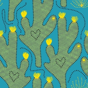 cactus embroidery cross stitch blue