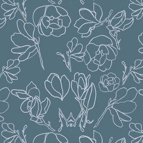 Magnolias outline / blue background 