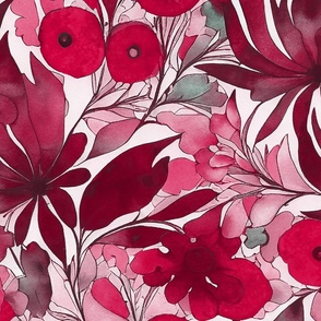 Abstract Watercolor Flower Pattern Coral Pink And Red