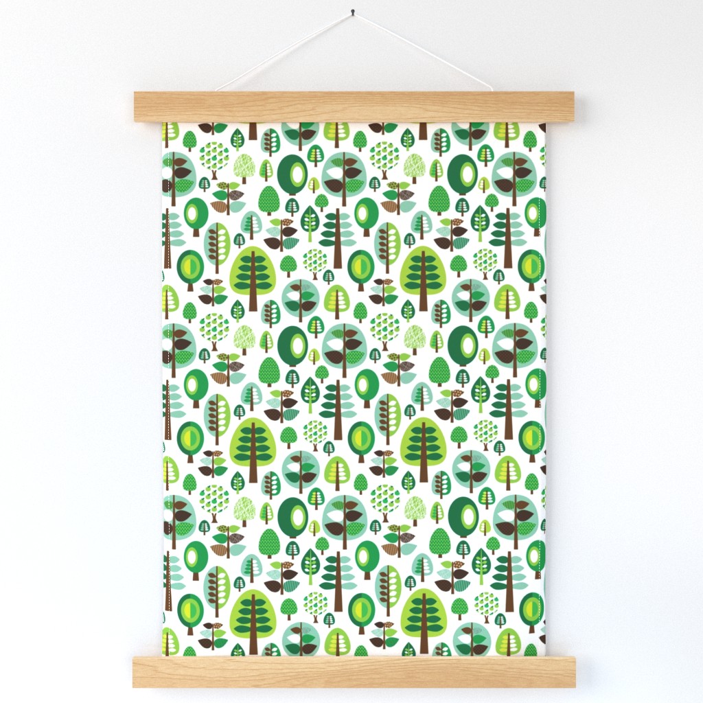 Retro green nature tree leaf and forest pattern illustration with apples