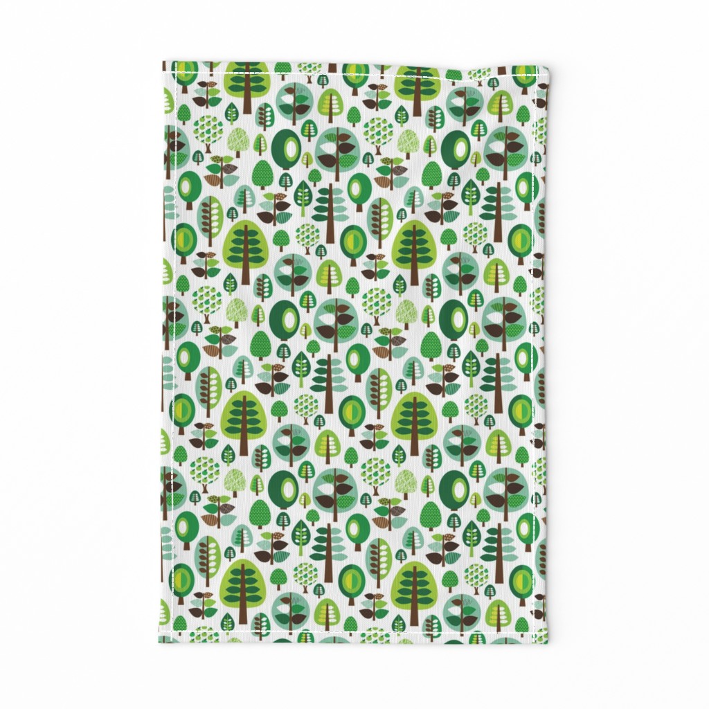 Retro green nature tree leaf and forest pattern illustration with apples