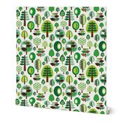 Retro green nature tree leaf and forest pattern illustration with apples