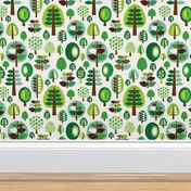 Retro green nature tree leaf and forest pattern illustration with apples