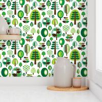 Retro green nature tree leaf and forest pattern illustration with apples