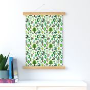 Retro green nature tree leaf and forest pattern illustration with apples