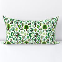 Retro green nature tree leaf and forest pattern illustration with apples