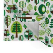 Retro green nature tree leaf and forest pattern illustration with apples