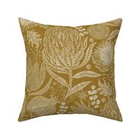 PROTEA VARIETY EMBROIDERY WHITE ON GOLD