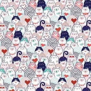 Cat of Hearts- Valentine's Day Crowd of Cats- Cat Love- Mint and Coral- Indigo Blue- Navy Blue- Poppy Red- Pink- Micro