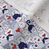 Cat of Hearts- Valentine's Day Crowd of Cats- Cat Love- Red and Blue- Indigo Blue- Navy Blue- Poppy Red- Monochromatic- Micro