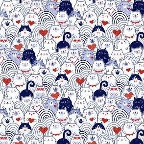 Cat of Hearts- Valentine's Day Crowd of Cats- Cat Love- Red and Blue- Indigo Blue- Navy Blue- Poppy Red- Monochromatic- Micro