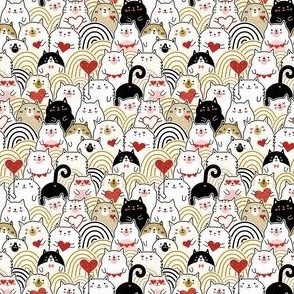 Cat of Hearts- Valentine's Day Crowd of Cats- Cat Love- Red and Gold- Mustard- Honey- Ochre- Pink- Poppy Red -Monochromatic- Micro