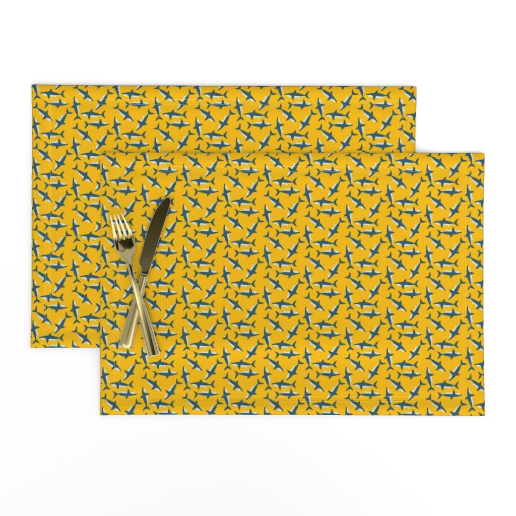 Tiny Tossed Sharks on Yellow