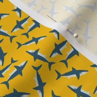 Tiny Tossed Sharks on Yellow