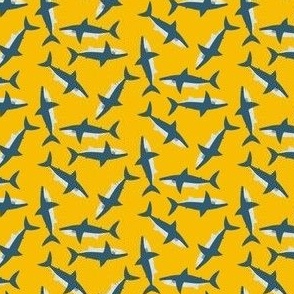 Tiny Tossed Sharks on Yellow