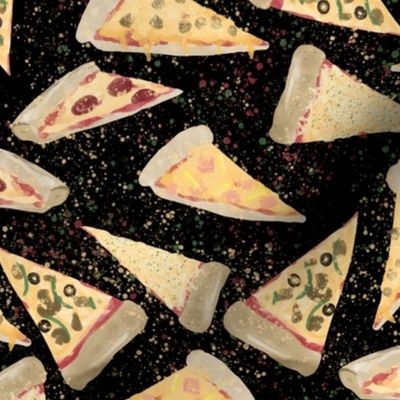 Watercolor Pizza Slices on Black